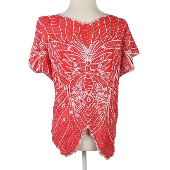 Vintage Y2K Positive Vibes red and white butterfly embroidered top S - Picture 4 of 7